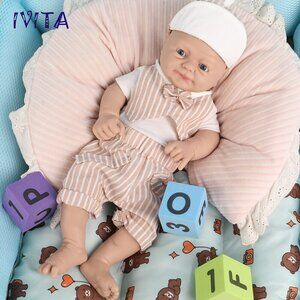 16" IVITA Blue Eyes Premature Boy open Eyes Full Body Silicone Doll Kids